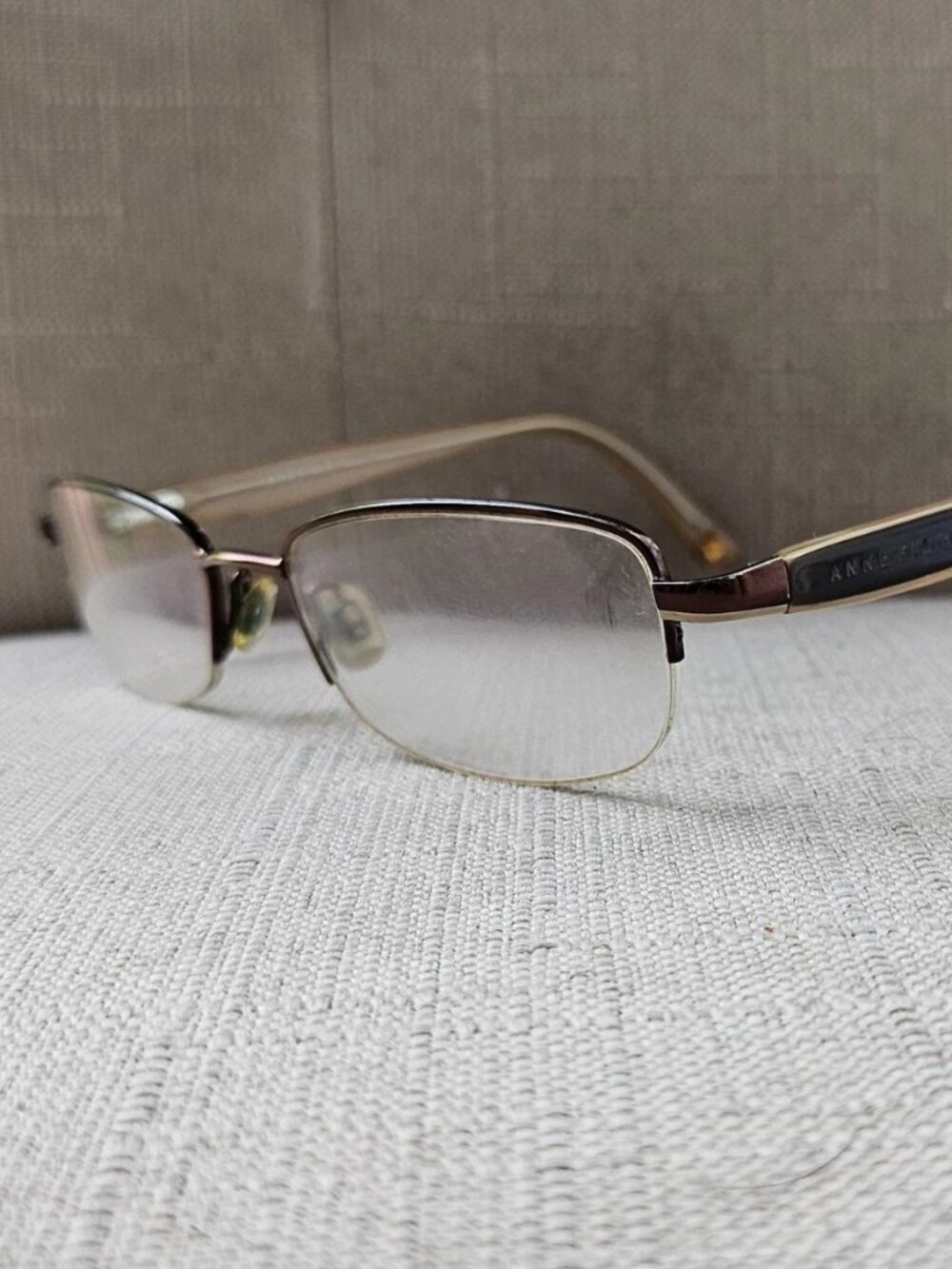 Vintage Anne Klein Women Glasses Frame Eyewear Half Rim Brown Metal Eyeglasses